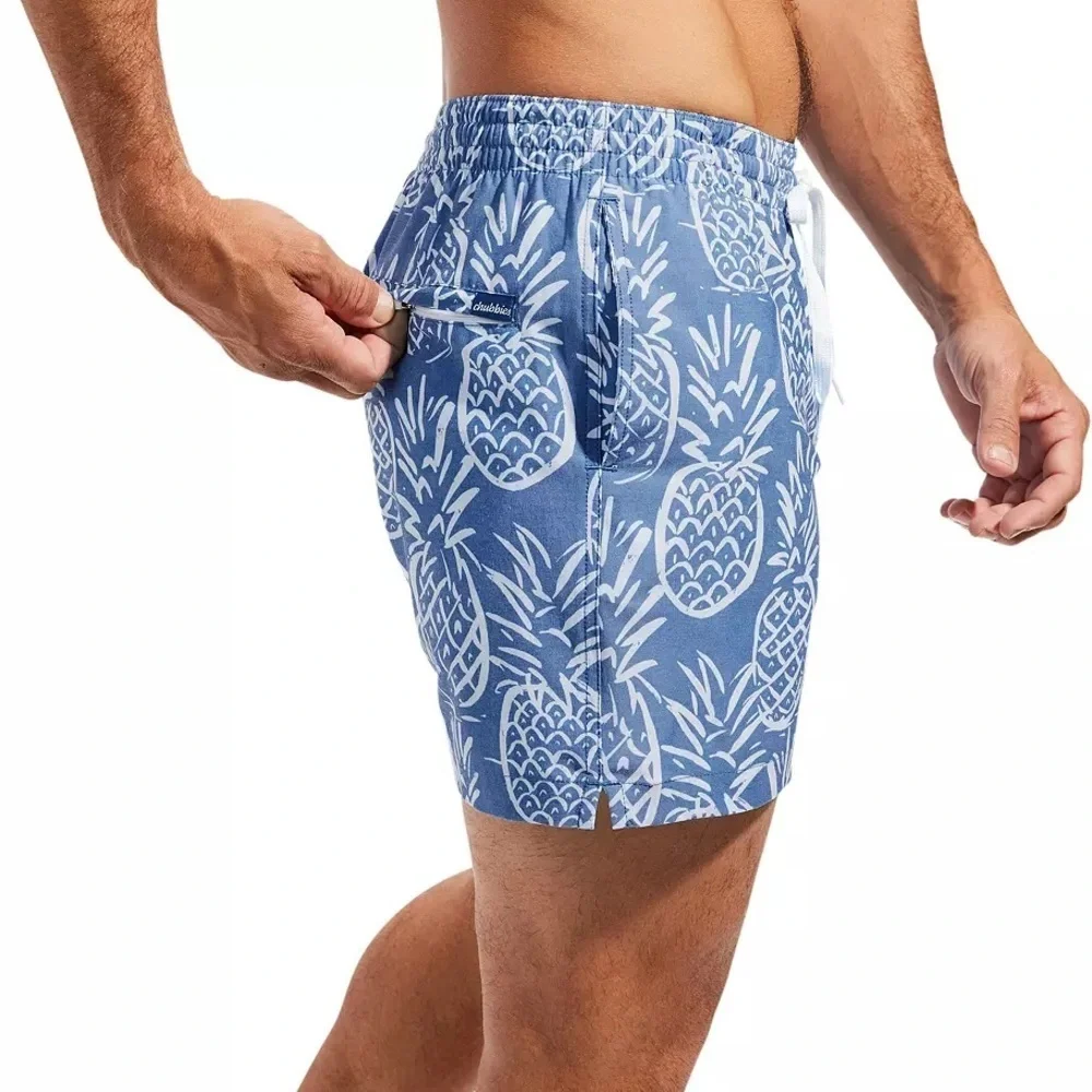Chubbies The Thigh-Napples 5.5” Swim Trunks Pineapple Print Blue White Size L